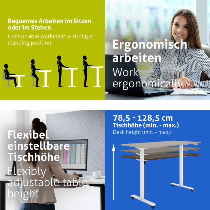 ESMART ETX-121WE Elektrischer Schreibtisch auf Rollen 160 x 80 cm (Ebenholz Dekor)