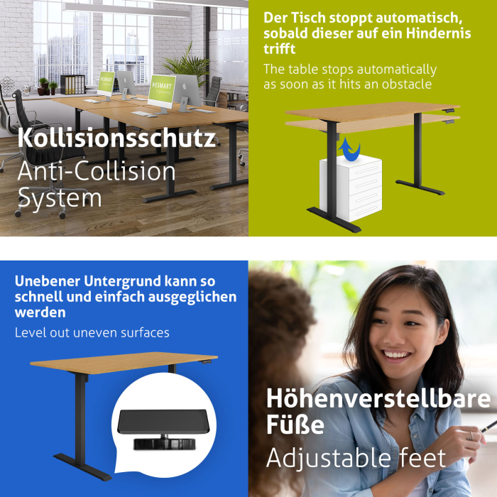 ESMART ETX-121BBA Elektrischer Schreibtisch 160 x 80 cm (Bambus Dekor)