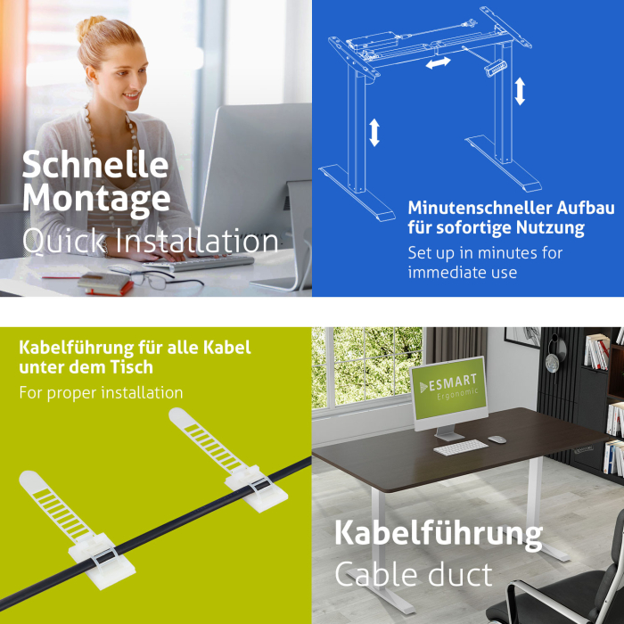 ESMART ETX-121WE Elektrischer Schreibtisch auf Rollen 160 x 80 cm (Ebenholz Dekor)